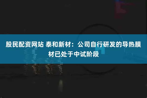 股民配资网站 泰和新材：公司自行研发的导热膜材已处于中试阶段
